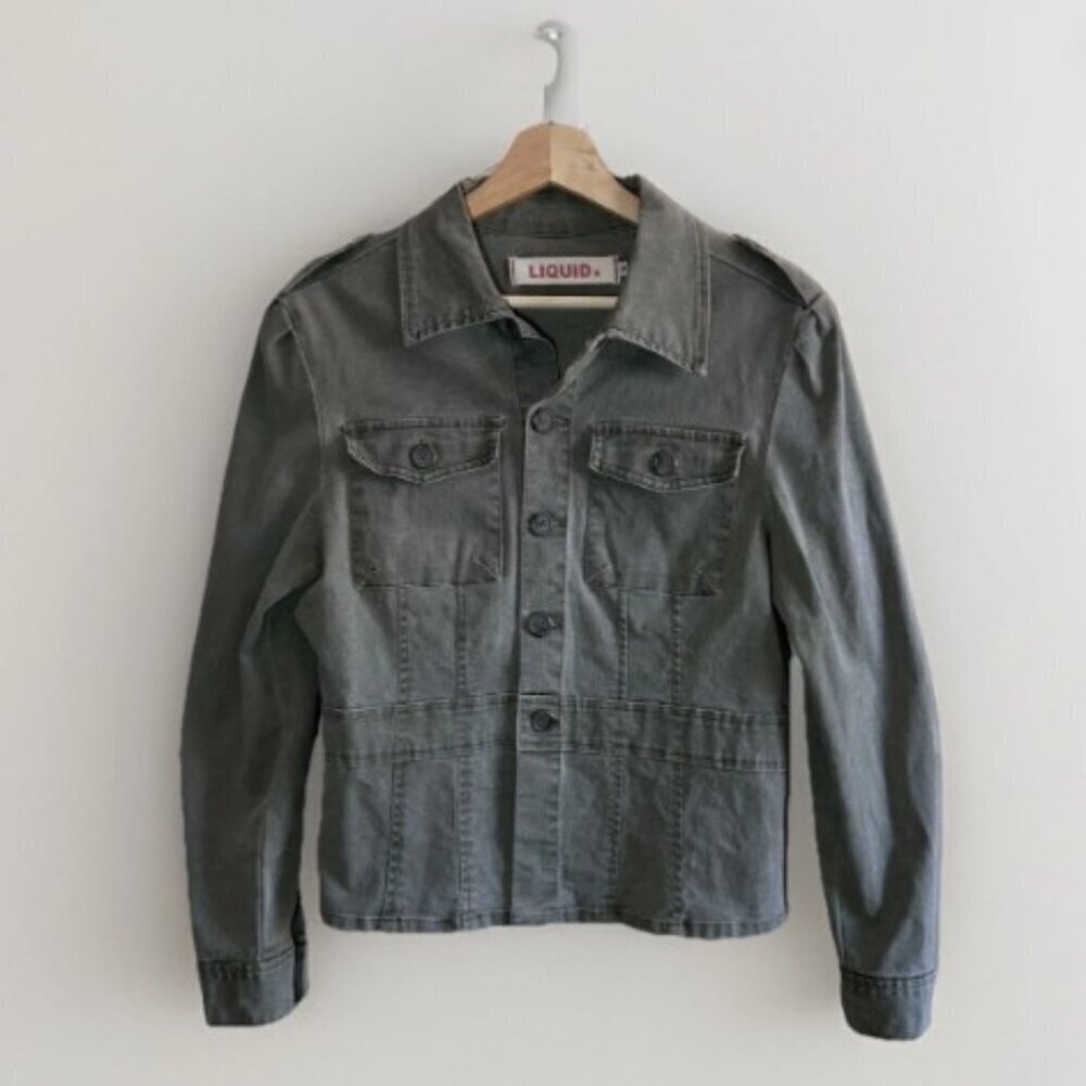 Liquid X Women's Military Army Green Cargo Pockets Jean Jacket Size Medium